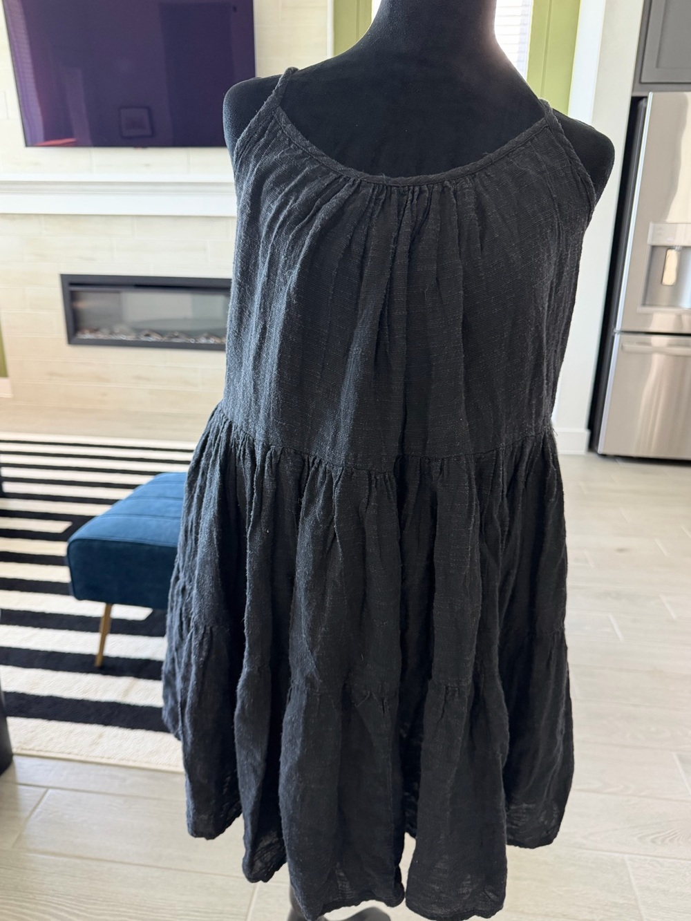 PEARL & CAVIAR Greek Luxury Vacation Linen Cotton Textured Tiered Mini S/M GUC